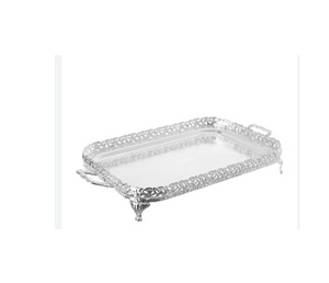 Plateau de service en métal traditionnel avec pieds plateau de table nickelé fantaisie fait à la main cuisine jardin Restaurant plateau de service alimentaire - Product Image 1