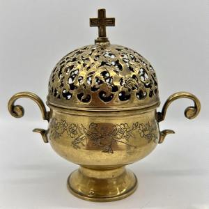 Incensario colgante de latón tradicional de fuego sagrado, quemador de incienso de Iglesia Vintage para ambiente ceremonial y espiritual - Product Image 2