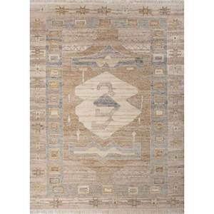 พรมขนสัตว์ถักมือลายเรขาคณิต Reb-1446 สีเบจและสีน้ำตาล สำหรับห้องนั่งเล่น ห้องโถง ทางเข้าบ้าน - สำหรับวัยรุ่น - Product Image 1