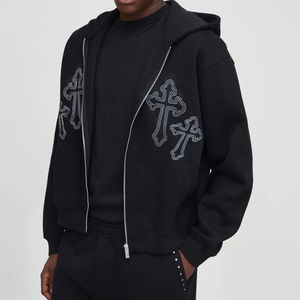 Strass personnalisé 100% coton hommes survêtement Baggy pantalons de survêtement à capuche ensembles de jogger survêtements lourds fabriqués - Product Image 1