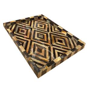 Plateau de service en corne de buffle et de boeuf naturel noir et marron pour la maison et l'hôtel, grand plateau d'incrustation de corne rectangulaire fait main Viking - Product Image 1