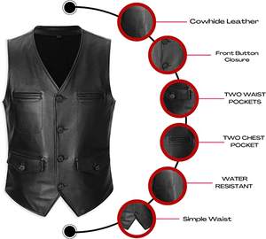 เสื้อกั๊กหนังผู้ชายสไตล์ไบค์เกอร์ สำหรับฤดูหนาว คุณภาพสูง ระบายอากาศได้ดี ทุกขนาด ออกแบบเองได้ พร้อมโลโก้ส่วนตัว ราคาประหยัด ลุคแบบดิสเทรส - Product Image 3