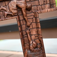 Jésus sauvant les perdus, mur en croix en bois fait à la main, sculpture chrétienne en relief 3D pour la décoration murale de la maison et de l'église