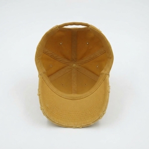 Gorra de Béisbol Bordada Amarilla Desgastada de 6 Paneles Ajustable Unisex de Lona de Algodón Casual con Letras, Sombrero Personalizado con Logotipo, Proveedor OEM - Product Image 5