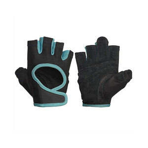 Guantes de Fitness Personalizados con Logotipo, Medios Dedos, Neopreno Transpirable, para Gimnasio, Entrenamiento, Espalda Abierta, Detalle Verde Azulado en la Palma, Sin Dedos, con Cordones - Product Image 3