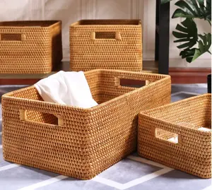 New Style Wicker Rattan Woven Baskets Manufacturer Storage Boxes Bins Storage Trays Laundry Storage Japan Decoration