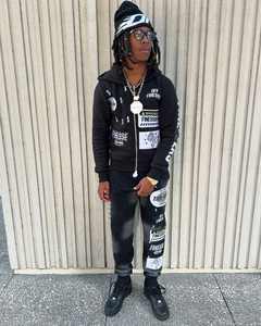 ชุดวอร์ม2ชิ้นสำหรับผู้ชายกางเกงและฮู้ดโอเวอร์ไซส์ผ้าคอตต้อนปักลาย - Product Image 5