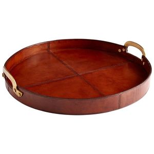 Leather <b>Large</b> <b>Tray</b> Traditional Round Shape Flat Serving <b>Trays</b> with High-quality Finished and Ergonomic Handles for Ease of Use - Product Image 5