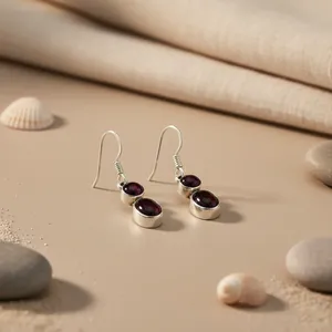 Pendientes de Plata 925 con Baño de Oro y Granate para Mujer, Joyería para Bodas y Fiestas - Product Image 3