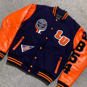 Veste universitaire personnalisée pour hommes 100% laine avec broderie en chenille avec manches en cuir Vente en gros - Product Image 2