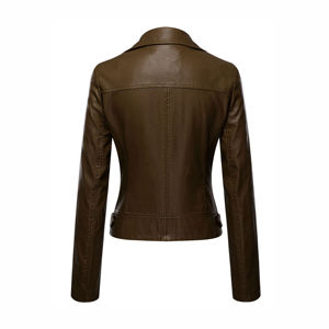 Veste en cuir pour femmes fabriquée en usine à marque privée, respirante, couleur unie avec fermeture éclair, vestes élégantes, vente en gros - Product Image 2