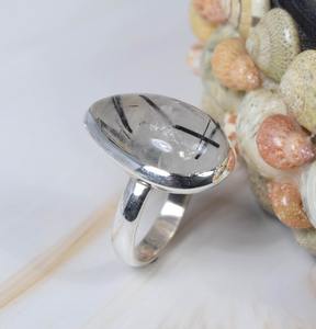 Anillo de Plata de Ley 925 Rutilo negro Anillo de piedras preciosas de Plata de Ley 925 Piedra NATAL DE ENERO Piedra preciosa de pera suave Regalo para ella - Product Image 3