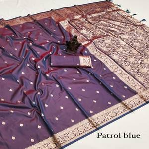 Sari en soie pure Banarasi VASTRA COTTAGE avec un motif Zari entièrement tissé, un pallu riche et un chemisier en soie assorti à contraste doux - Product Image 6