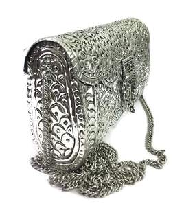 Nouvel arrivage de pochette indienne de qualité supérieure en laiton oxydé en métal argenté avec fronde métallique pour pochette de soirée de mariage - Product Image 6