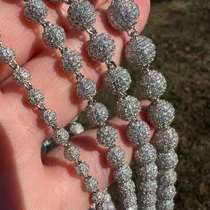 Collar de cadena de discoteca Iced Out de Plata de Ley 925 totalmente estilo Hip Hop con bola de diamante de moissanita joyería de moda Unisex - Product Image 1