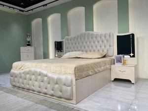 Modern Farmhouse Villa Style Bedroom Set King Size Tufted Bed <b>with</b> Chest and <b>Mirror</b> <b>Wardrobe</b> MDF Furniture Home Decor - Product Image 2
