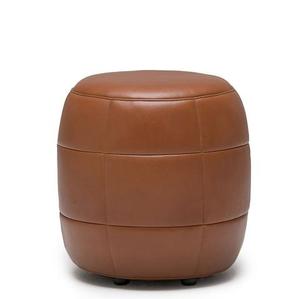 Otomana Redonda de Terciopelo Gris con Base Dorada, Muebles Personalizados para Sala de Estar, Otomana Moderna para Sala de Estar - Product Image 5