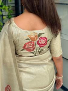 Ropa de boda exclusiva última tendencia nueva llegada Lino algodón estampado a mano Sari compras en línea India - Product Image 2