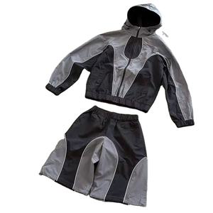 OEM Clothing Manufacturers Custom <b>Waterproof</b> Polyester Nylon Windbreaker Tracksuits Zip up Jacket Hoodies and Shorts <b>Set</b> - Product Image 1