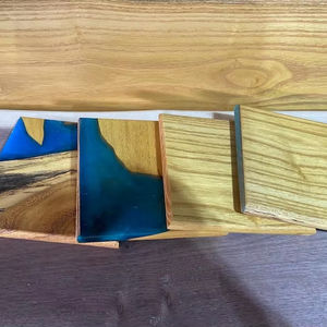 High Quality Natural Square Wooden <b>Coaster</b>, Classic Epoxy Resin <b>Drink</b> Pad <b>for</b> Kitchen, Dining, and Home Decor - Product Image 1