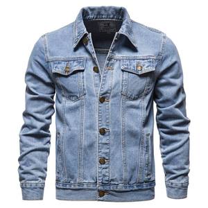 Customize Light Blue Color Denim Men's Jackets 100% Cotton Fabric <b>Turn</b> Down Neck Loose Fit <b>Button</b> Up Jeans Jacket For Casual Use - Product Image 4