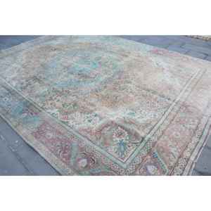 Alfombra Vintage Extra Grande de 9.4x12.7 pies (286x387 cm), Alfombra Turca de Lana con Diseño Floral Azul - Product Image 2