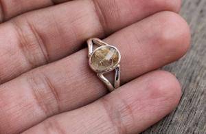 แหวนควอตซ์รูไทล์สีทอง: เงินแท้ 925, แหวนครบรอบวันแต่งงานทำจากควอตซ์รูไทล์โกลด์สโตน - Product Image 3