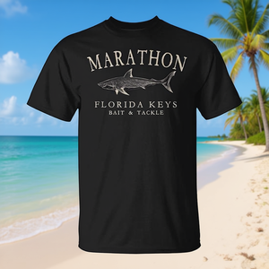 T-shirt Florida Keys Shark Retro Arched Antique White Collezione Marathon Design Promozionale Elegante - Product Image 3
