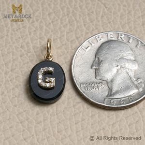 จี้ทองคำ14K รูปตัว G ทำด้วยมือสีดำอัญมณีโอนิกซ์จี้ขนาดเล็กของขวัญสำหรับทุกเพศ - Product Image 4