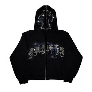 Vente en gros directe Sweats à capuche en strass de couleur unie pour hommes Sweat à capuche zippé en strass épais avec logo imprimé de haute qualité - Product Image 1