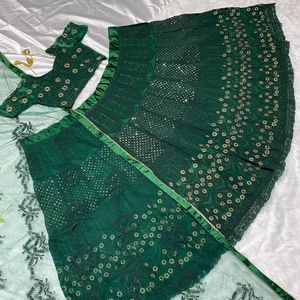 Indian & Pakistani <b>Clothing</b> Fashionable Butterfly Net Sequence Border Work Lehenga Choli With Dupatta Green - Product Image 1