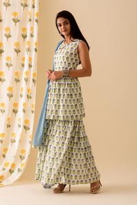 Directo del fabricante indio de alta calidad azul Mini Mogra Sharara Conjunto elegante Kurti y pantalones de moda india y pakistaní - Product Image 4