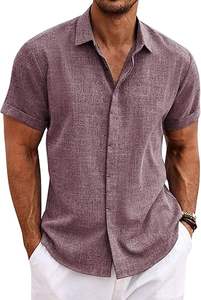 Chemise à manches courtes en tricot teint en fil doux pour homme, anti-boulochage, classique, décontractée, boutonnée, pour les voyages d'été - Product Image 2