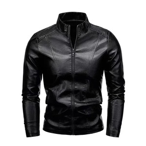Nouveau Blazer de moto classique de haute qualité en cuir artificiel coupe-vent coupe ajustée Veste en cuir noir pour hommes vestes à col montant - Product Image 2