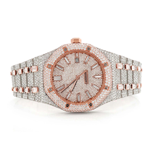 Reloj de Acero Inoxidable con Movimiento de Cuarzo y Moissanita VVS1, Estilo Hip Hop, Totalmente Cubierto de Piedras, Correa Negra - Product Image 3