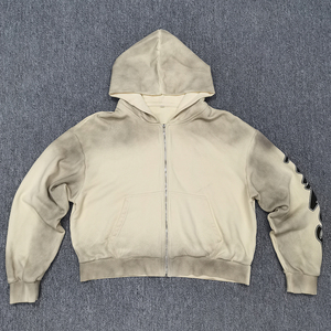 เสื้อฮู้ดดี้ทรงบ็อกซี่โอเวอร์ไซส์พิมพ์ลายสกรีนสำหรับผู้ชาย แบบซิป ผ่านกระบวนการฟอกสีแบบแอซิดวอช คุณภาพสูง - Product Image 3