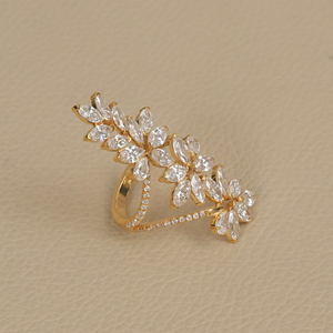 4.83 Ct Lab Grown Diamond Floral Statement <b>Ring</b> <b>14K</b> Solid Yellow <b>Gold</b> Marquise Diamond Open <b>Ring</b> - Product Image 4