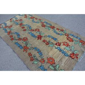 Alfombra de lana turca Vintage 4ft7in X 8ft3in azul Beige patrón de retales de tejido plano de gran tamaño para decoración para sala de estar USO DE COCHE látex - Product Image 4