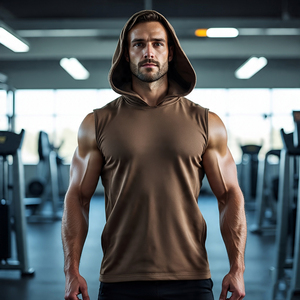 Sudadera con capucha atlética sin mangas para hombre para entrenamiento, correr y trotar, musculosa Camiseta ajustada, capucha para primavera - Product Image 5