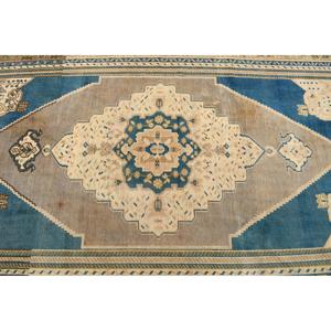 Vintage Large Rug 5.6x8.9 ft, Blue <b>Brown</b> Oriental Rug <b>Wool</b> - Product Image 4