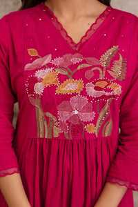 Ensemble Kurta Pantalon Long Col en V pour Femmes Vêtement Traditionnel Premium Fabrication Directe Meilleur Prix de Vente en Gros - Product Image 3