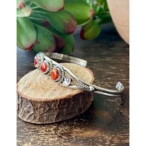 Navajo Handmade <b>Red</b> Opal & Sterling Silver Fashion Cuff <b>Bracelet</b> - Product Image 1