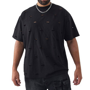T-shirt décontracté en coton surdimensionné pour homme, effet usé, manches courtes, col rond, pour la mode streetwear, tenue quotidienne, tenue d'été - Product Image 1