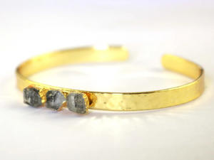 Brazalete de Diamante Herkimer Genuino en Bruto, Brazalete Chapado en Oro de 18k, Brazalete de Piedra de Nacimiento de Abril - Product Image 5