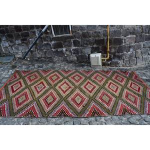 Alfombra Turca Kilim Roja Ecológica Tradicional de 5.2x10.4 pies, Alfombra Grande de Tejido Plano con Respaldo de Látex y Lana, Diseño de Patchwork para Comedor, Alfombra de 9x12 - Product Image 4