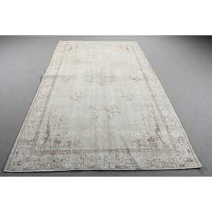 พรมวินเทจสไตล์ตุรกี ขนาด 5.5x9.3 ฟุต พรมขนาดใหญ่ สีขาวน้ำตาล พรมขนสัตว์แท้ - Product Image 1