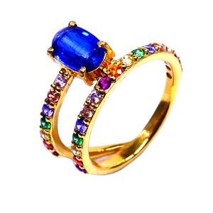 Diseñador de plata esterlina 925 chapado en oro bajo MOQ hecho a mano cianita multicolor piedras preciosas moda anillo de dedo - Product Image 1