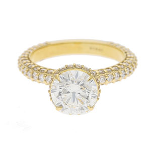 Bague de fiançailles solitaire en or jaune 14 carats avec diamant naturel avec triple rangée et serti élégant à quatre griffes - Product Image 1