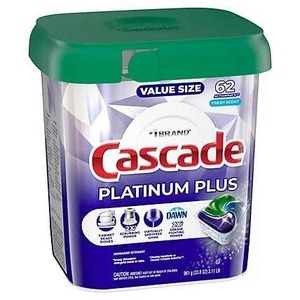 Cascade Platinum Plus ActionPacs Dosettes de détergent pour lave-vaisselle Parfum frais solide 62 pièces 80% ingrédients actifs antibactériens - Product Image 1