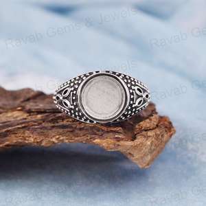 Bague de style antique en argent sterling 925 de qualité supérieure, faite à la main, avec un sertissage semi-monté de 12 mm, pour cabochon, plaquée or, bijoux - Product Image 3